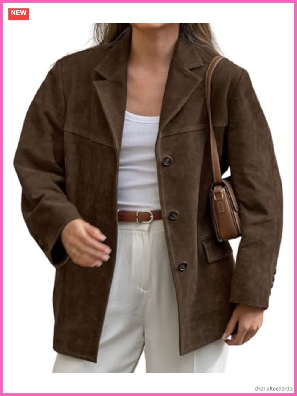 Faux Suede Leather Blazer Jacket Oversized Button Down Fall Coat